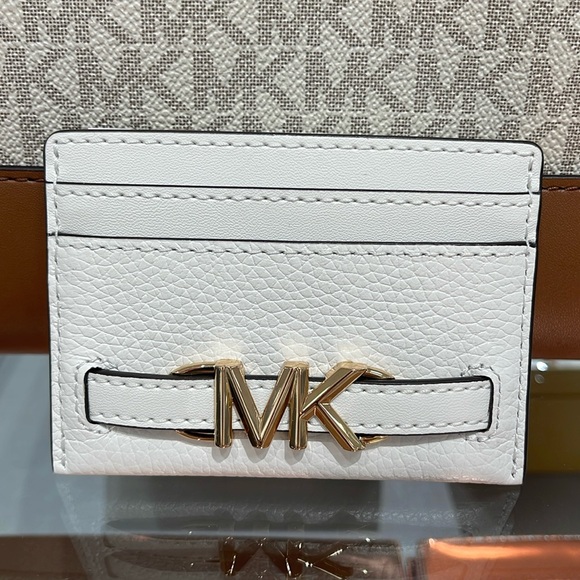 Michael Kors Reed Large Pebbled Leather Card Holder Case Wallet Optic White Nwt